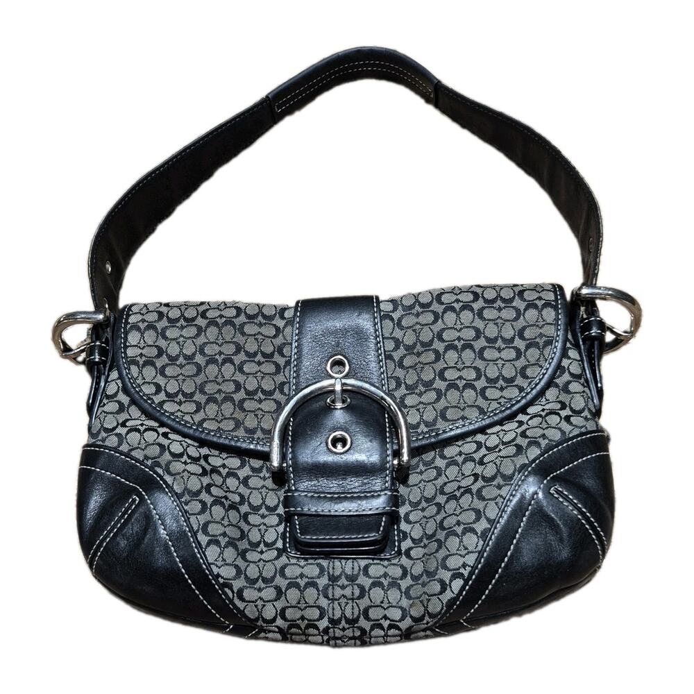 Coach Soho J3J-6818 Mini Signature Flap Bag / Small Flap Shoulder Bag Black Gray